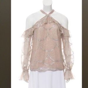 Alexis champagne semi-sheer lace top size medium